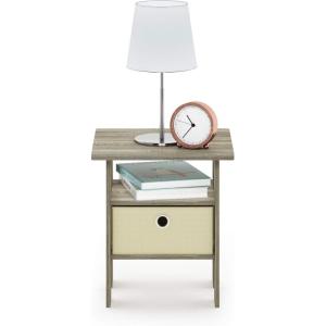 Furinno DARIO Side Table, Square End Table with Storage Bin, Round Corner Night Stand, Bedside Table with Open Back Shelf, for Living Room, Bedroom, Espresso(Sonoma Oak/Ivory)