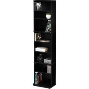 Furinno JAYA DVD Shelf, 8-Tier Tall Narrow CD Rack, Media Shelf with Adjustable Shelves, DVD Storage Cabinets for CD Blueray Game Disc, Easy Assembly, for Living Room, Home Office, Espresso