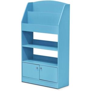 Furinno LOVA Book Shelf, 5-Tier Magazine Bookshelf, Bookcase with Open Shelves Storage, 9.4 x 24.6 x 37, for Living Room, Bedroom, Home Office, Pink(Light Blue)