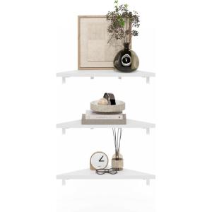 Furinno Rossi 5-Tier Floating Corner Shelf for Wall, Corner Zigzag Shelf Wall Mounted, Radial Wall Mount Shelves, for Home Office, Living Room, Bedroom, Bathroom, White(White)