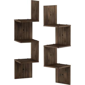 Furinno Rossi 5-Tier Wall Mount Floating Corner Square Shelf, Columbia Walnut(Columbia Walnut)