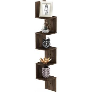 Furinno Rossi Wall Mount Floating Corner Shelf, 5-Tier Radial, Columbia Walnut(Columbia Walnut)