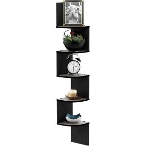Furinno Rossi Wall Mount Floating Corner Shelf, 5-Tier Radial, Columbia Walnut(French Oak)