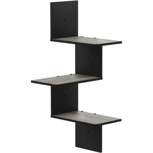 Furinno Rossi Wall Mounted Shelves, 3-Tier Rectangle, Espresso/Black(French Oak)