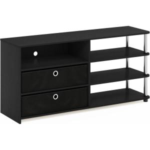 Furinno SIMPLISTIC TV Stand, 3-Tier Entertainment Center, Open Shelf TV Console for TV up to 33 Inch with Bin Drawers, for Living Room, Bedroom, French Oak(Americano)