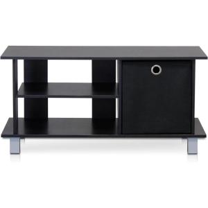 Furinno SIMPLISTIC TV Stand, 3-Tier Entertainment Center, Open Shelf TV Console for TV up to 33 Inch with Bin Drawers, for Living Room, Bedroom, French Oak(Espresso/Black)