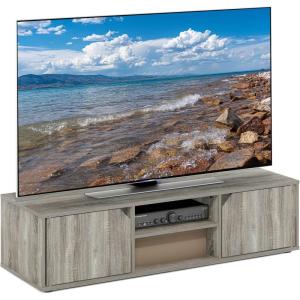 Furinno SIMPLISTIC TV Stand, 3-Tier Entertainment Center, Open Shelf TV Console for TV up to 33 Inch with Bin Drawers, for Living Room, Bedroom, French Oak(French Oak Grey)