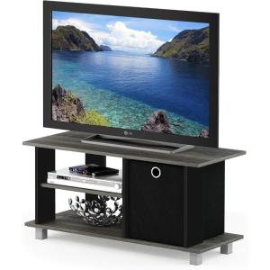 Furinno SIMPLISTIC TV Stand, 3-Tier Entertainment Center, Open Shelf TV Console for TV up to 33 Inch with Bin Drawers, for Living Room, Bedroom, French Oak(French Oak/Black)