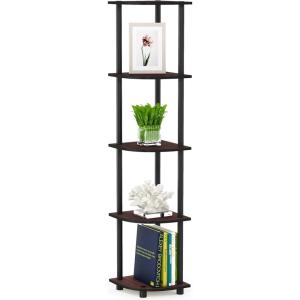 Furinno TURN-N-TUBE Corner Shelf, 5-Tier Corner Bookshelf, Open Storage Shelves, for Organization and Storage, Living Room, Home Office, Garage, Bedroom, Dark Cherry