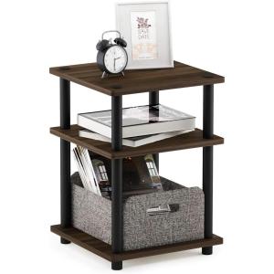 Furinno TURN-N-TUBE Side Table, 3-Tier End Table, Open Shelves Nightstand, Night Stand, Bedside Table, Easy Assembly, for Living Room, Bedroom, Blackwood | Easy Assembly, Multipurpose(Columbia Walnut/Black)