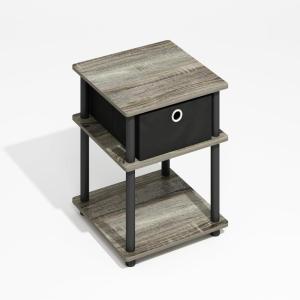 Furinno TURN-N-TUBE Side Table, 3-Tier End Table, Open Shelves Nightstand, Night Stand, Bedside Table, Easy Assembly, for Living Room, Bedroom, Blackwood | Easy Assembly, Multipurpose(Grey Oak/Black/Black)