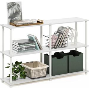 Furinno TURN-N-TUBE Storage Shelves, 3-Tier 47.4 Wide Book Shelf, Corner Shelf, Toolless Open Shelves, for Organization and Storage, Living Room, Garage, Home Office, Espresso(White/White)