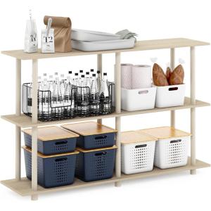 Furinno TURN-N-TUBE Storage Shelves, 3-Tier 47.4 Wide Book Shelf, Corner Shelf, Toolless Open Shelves, for Organization and Storage, Living Room, Garage, Home Office, Espresso(Bauhaus Oak/Beige)