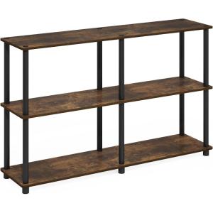 Furinno TURN-N-TUBE Storage Shelves, 3-Tier 47.4 Wide Book Shelf, Corner Shelf, Toolless Open Shelves, for Organization and Storage, Living Room, Garage, Home Office, Espresso(Walnut Cove)
