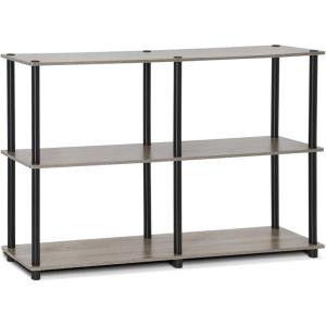 Furinno TURN-N-TUBE Storage Shelves, 3-Tier 47.4 Wide Book Shelf, Corner Shelf, Toolless Open Shelves, for Organization and Storage, Living Room, Garage, Home Office, Espresso(French Oak Grey/Black)