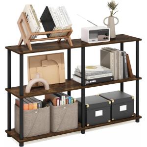 Furinno TURN-N-TUBE Storage Shelves, 3-Tier 47.4 Wide Book Shelf, Corner Shelf, Toolless Open Shelves, for Organization and Storage, Living Room, Garage, Home Office, Espresso(Amber Pine/Black)