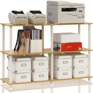 Furinno TURN-N-TUBE Storage Shelves, 3-Tier 47.4 Wide Book Shelf, Corner Shelf, Toolless Open Shelves, for Organization and Storage, Living Room, Garage, Home Office, Espresso(Beech/White)