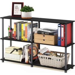 Furinno TURN-N-TUBE Storage Shelves, 3-Tier 47.4 Wide Book Shelf, Corner Shelf, Toolless Open Shelves, for Organization and Storage, Living Room, Garage, Home Office, Espresso(Black/Grey)