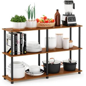 Furinno TURN-N-TUBE Storage Shelves, 3-Tier 47.4 Wide Book Shelf, Corner Shelf, Toolless Open Shelves, for Organization and Storage, Living Room, Garage, Home Office, Espresso(Light Cherry/Black)