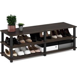 Furinno TURN-S-TUBE Shoe Rack, 3-Tier Shoe Organizer, Shoe Storage Rack with No Tools Assembly, 11.6 x 47.2 x 15.4, for Closet Entryway, Office, Garage, Espresso/Black(Dark Brown/Black)