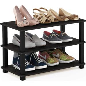 Furinno TURN-S-TUBE Shoe Rack, 3-Tier Shoe Organizer, Shoe Storage Rack with No Tools Assembly, 11.6 x 47.2 x 15.4, for Closet Entryway, Office, Garage, Espresso/Black(Espresso/Black)