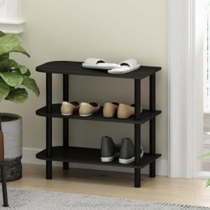Furinno TURN-S-TUBE Shoe Rack, 3-Tier Shoe Organizer, Shoe Storage Rack with No Tools Assembly, 11.6 x 47.2 x 15.4, for Closet Entryway, Office, Garage, Espresso/Black(Dark Espresso/Black)