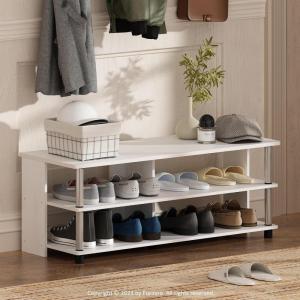 Furinno TURN-S-TUBE Shoe Rack, 3-Tier Shoe Organizer, Shoe Storage Rack with No Tools Assembly, 11.6 x 47.2 x 15.4, for Closet Entryway, Office, Garage, Espresso/Black(White Oak/Stainless Steel)