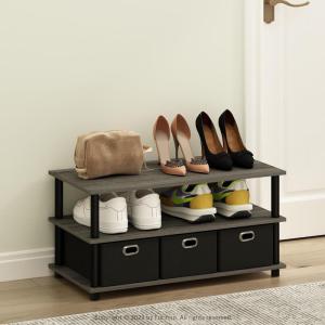 Furinno TURN-S-TUBE Shoe Rack, 3-Tier Shoe Organizer, Shoe Storage Rack with No Tools Assembly, 11.6 x 47.2 x 15.4, for Closet Entryway, Office, Garage, Espresso/Black(French Oak/Black/Black)