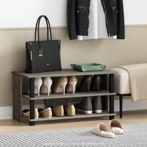 Furinno TURN-S-TUBE Shoe Rack, 3-Tier Shoe Organizer, Shoe Storage Rack with No Tools Assembly, 11.6 x 47.2 x 15.4, for Closet Entryway, Office, Garage, Espresso/Black(French Oak/Black)