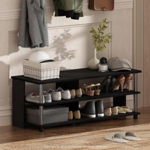 Furinno TURN-S-TUBE Shoe Rack, 3-Tier Shoe Organizer, Shoe Storage Rack with No Tools Assembly, 11.6 x 47.2 x 15.4, for Closet Entryway, Office, Garage, Espresso/Black(Americano/Stainless Steel)