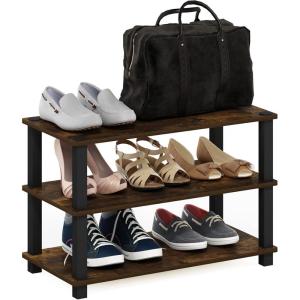Furinno TURN-S-TUBE Shoe Rack, 3-Tier Shoe Organizer, Shoe Storage Rack with No Tools Assembly, 11.6 x 47.2 x 15.4, for Closet Entryway, Office, Garage, Espresso/Black(Amber Pine/Black)