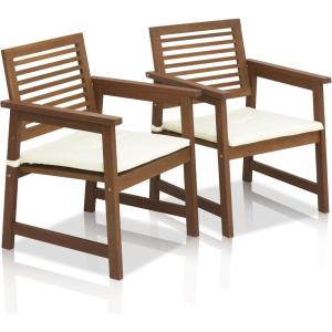 Furinno Tioman Hardwood Armchair in Teak Oil, 2 Arm Chairs, Natural