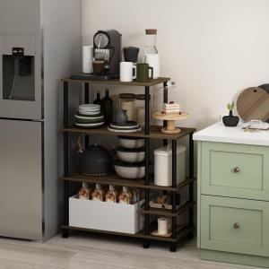 Furinno Turn-N-Tube 4-Tier Toolless Kitchen Storage Shelf Cart, Americano/Black(Brown Walnut/Black)