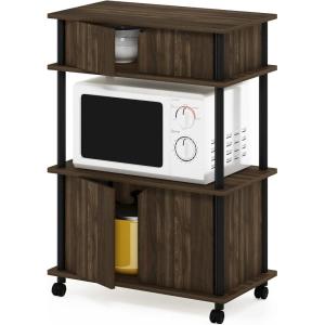 Furinno Turn-N-Tube 4-Tier Toolless Kitchen Storage Shelf Cart, Americano/Black(Columbia Walnut/Black)