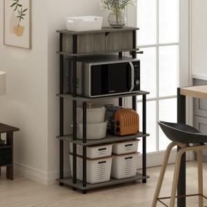 Furinno Turn-N-Tube 4-Tier Toolless Kitchen Storage Shelf Cart, Americano/Black(Dark Americano/Black)