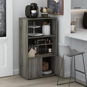 Furinno Turn-N-Tube 4-Tier Toolless Kitchen Storage Shelf Cart, Americano/Black(Grey Oak)