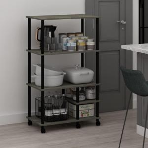 Furinno Turn-N-Tube 4-Tier Toolless Kitchen Storage Shelf Cart, Americano/Black(Grey Oak/Black)