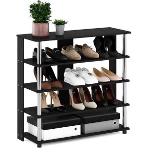 Furinno Turn-N-Tube Multi Storage Shoe Rack, 35.2″W 6-Tier, French Oak Grey/Black(Americano/Stainless Steel)
