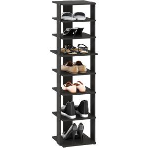 Furinno Turn-N-Tube Multi Storage Shoe Rack, 35.2″W 6-Tier, French Oak Grey/Black(Espresso)