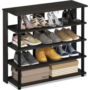 Furinno Turn-N-Tube Multi Storage Shoe Rack, 35.2″W 6-Tier, French Oak Grey/Black(Espresso/Black)