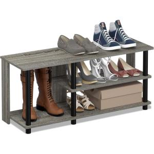 Furinno Turn-N-Tube Multi Storage Shoe Rack, 35.2″W 6-Tier, French Oak Grey/Black(French Oak Grey/Black)