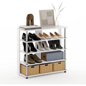 Furinno Turn-N-Tube Multi Storage Shoe Rack, 35.2″W 6-Tier, French Oak Grey/Black(White Oak/Stainless Steel)
