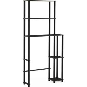 Furinno Turn-N-Tube Over The Toilet Storage, 5 Shelves Bathroom Organizer Space Saver Rack, French Oak Grey/Black(Espresso/Black)