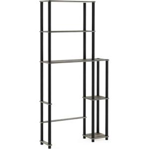 Furinno Turn-N-Tube Over The Toilet Storage, 5 Shelves Bathroom Organizer Space Saver Rack, French Oak Grey/Black(French Oak/Black)