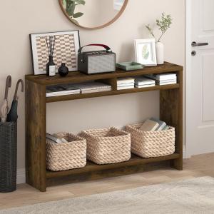 Furinno Turn-N-Tube Tall-Wide Hallway Console Table with Bin, Espresso/Brown(Amber Pine)