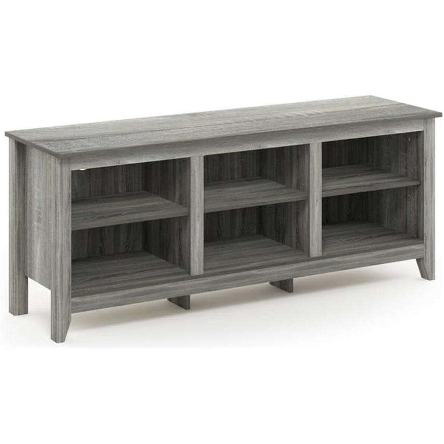 imageFURINNO Jensen TV Stand with Shelf French Oak Grey 65InchFrench Oak