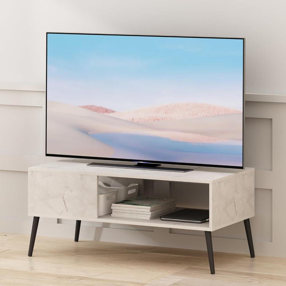 imageFurinno Camnus Modern Living TV Stand for TVs up to 65 Inch AmericanoBlackMarble White