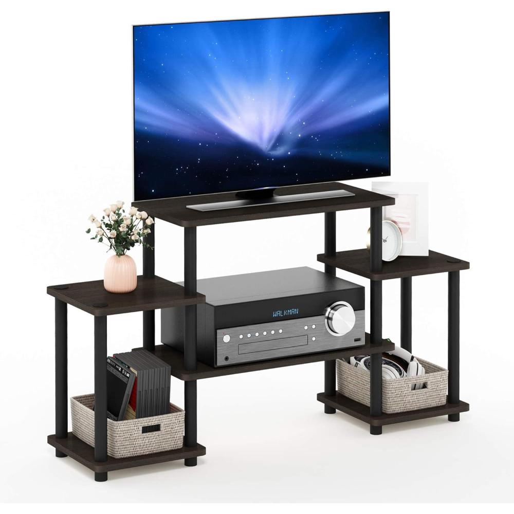 imageFurinno JAYA Simple Design Corner TV Stand French Oak GreyBlack 4204 x 2275 x 1555 InchesDark BrownBlack