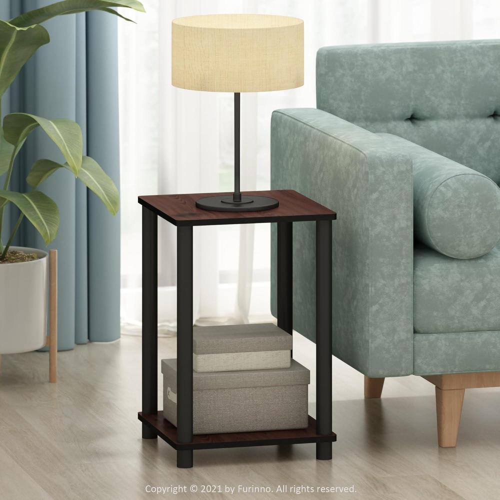 imageFurinno JUST Side Table Set of 2 3Tier Modern End Table with Charging Station Open Shelf Night Stand Bedside Table with USB and TypeC Charging Port for Living Room Bedroom Amber PineDark Cherry