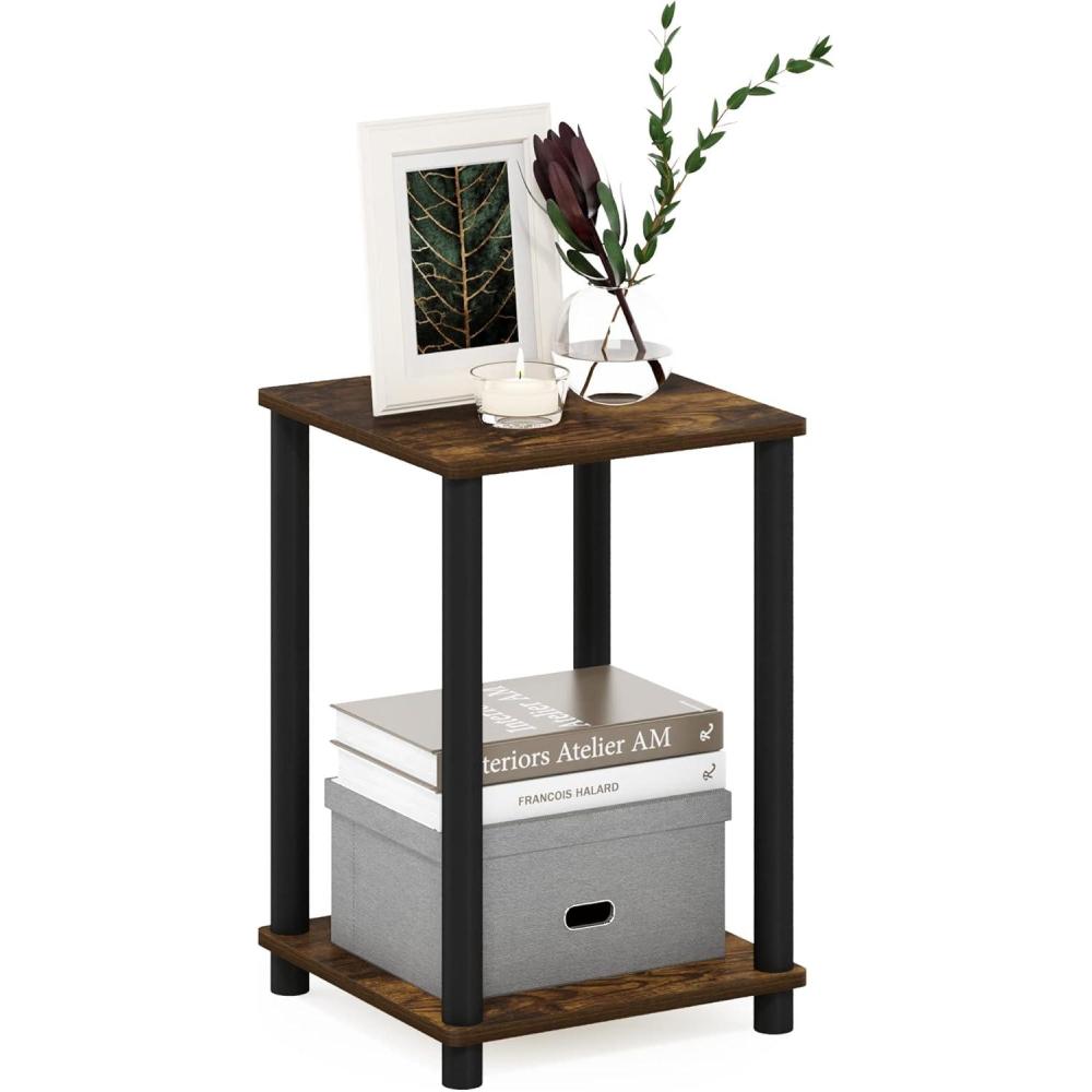 imageFurinno JUST Side Table Set of 2 3Tier Modern End Table with Charging Station Open Shelf Night Stand Bedside Table with USB and TypeC Charging Port for Living Room Bedroom Amber PineAmber PineBlack